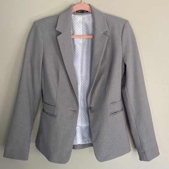 Express Notch Collar One Button Blazer - Light Grey - 2 - Picture 6 of 13